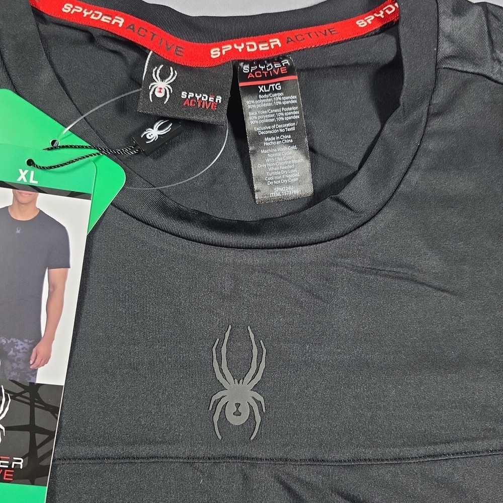 Spyder Active Shirt Mens Size XL Black Short Sleeve Performance - Picture 7 of 9